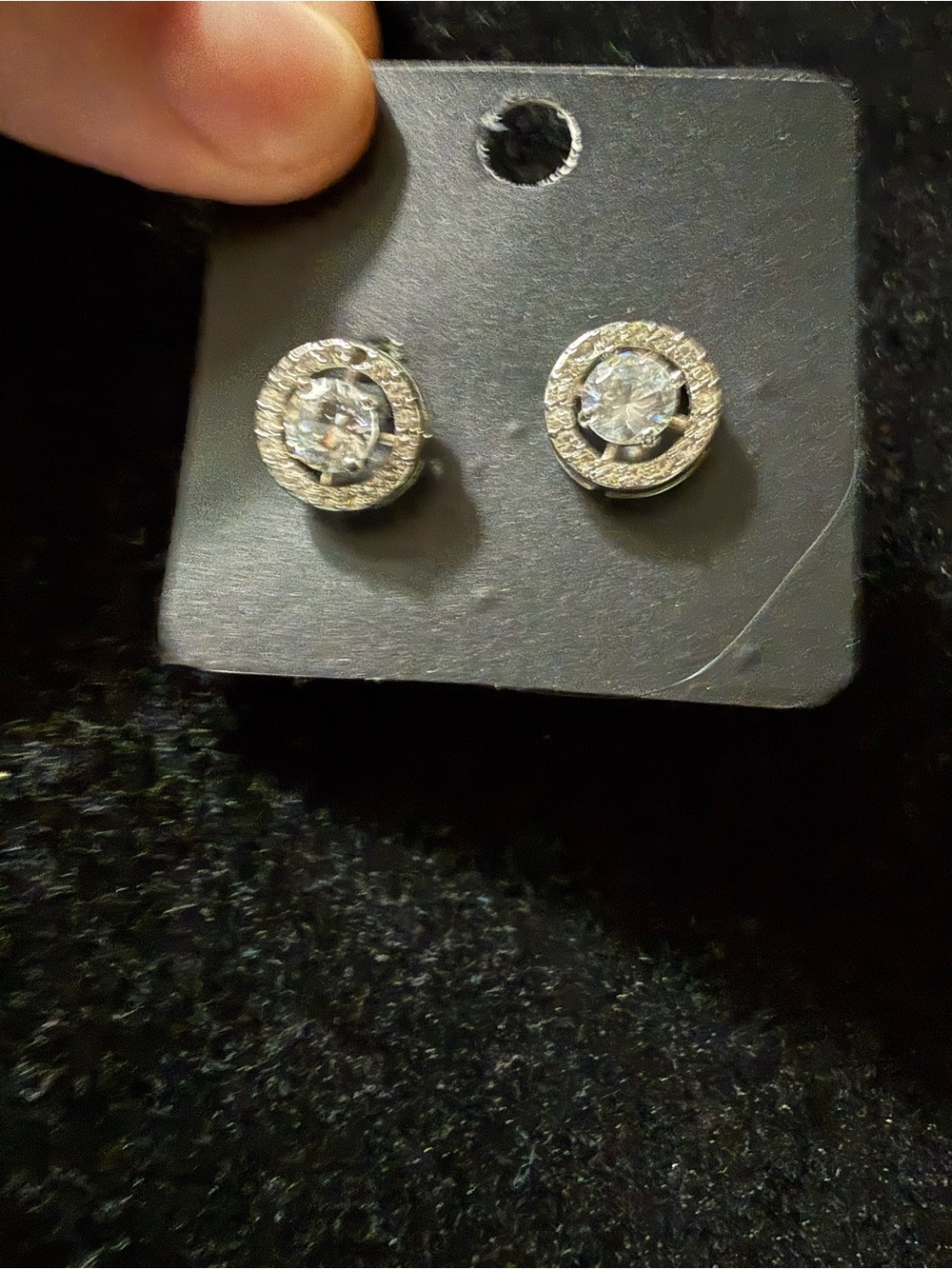 Source Unknown Silver and Clear Crystal Halo Stud Earrings
